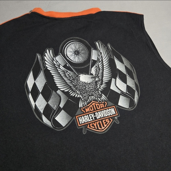 VINTAGE Harley Davidson Tank Top Mens XXL Black Eagle Checkered Flag Embroidered - Picture 10 of 11